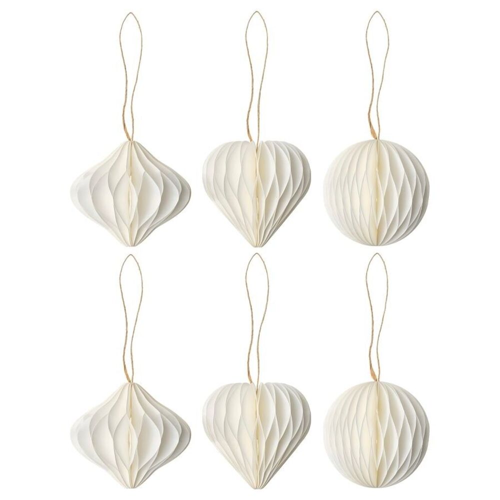 IKEA Ornament Set Of 6 Mixed Shapes White w/Jute string 006.048.30 Free Shipping